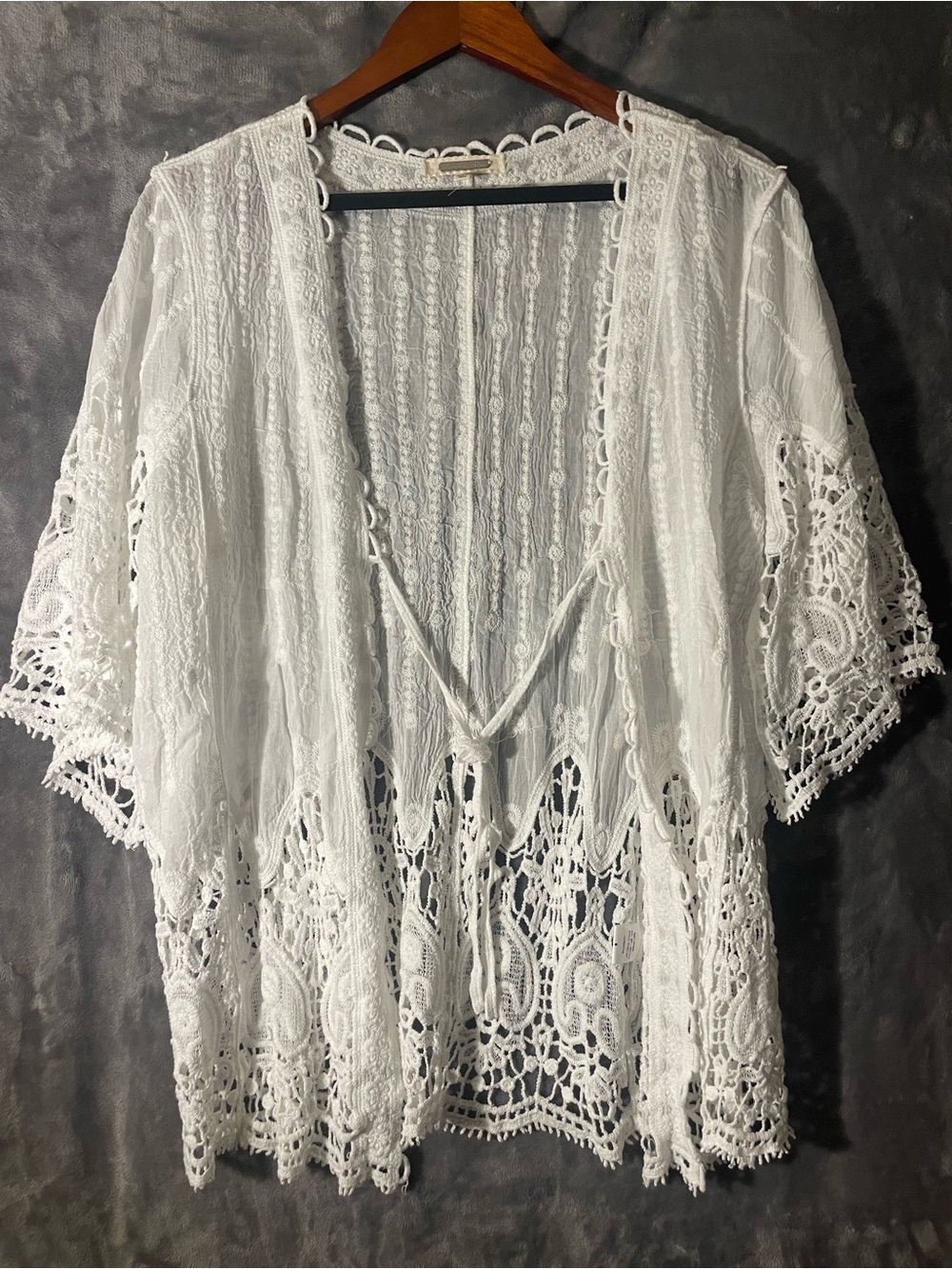 White Crochet Lace Kimono Cover-Up Blouse
